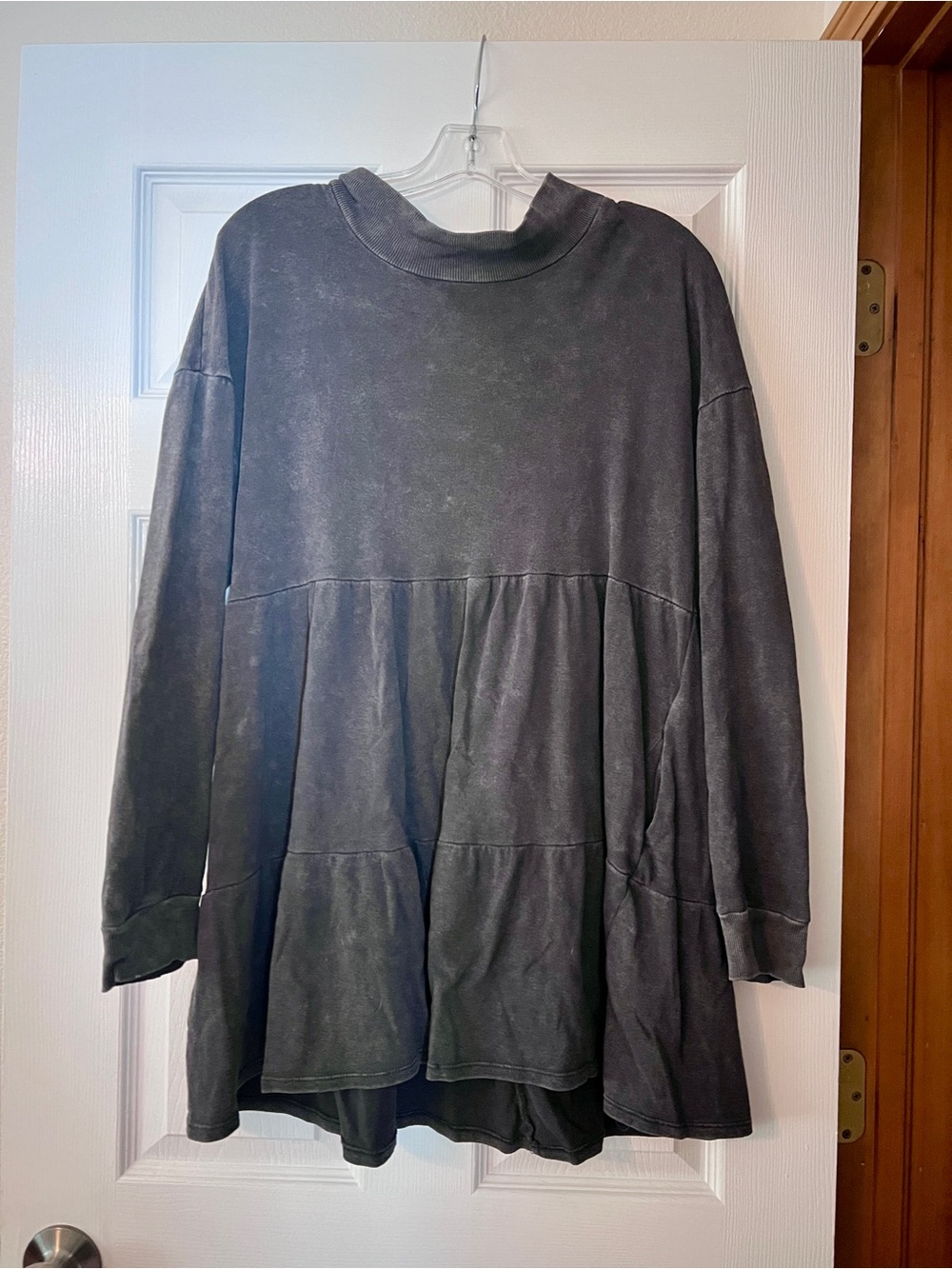 Wild Fable Washed Charcoal Tiered Mock-Neck Dress